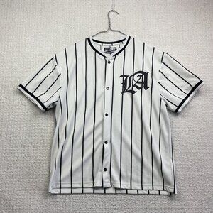 URBN IDNTY Baseball Jersey LA Los Angeles Button Up White / Black Striped Men S